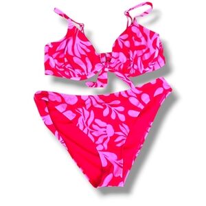 Shade & Shore Pink Floral Tie-Front Bikini Set